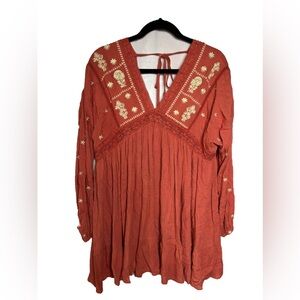 In Loom Mini Babydoll with Floral Embroidery, Deep V Neck Size L